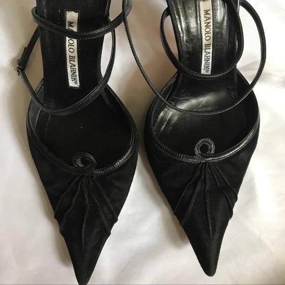 MANOLO Blahnik 39 strappy suede mules stilettos pointy toe high heels - Picture 10 of 12